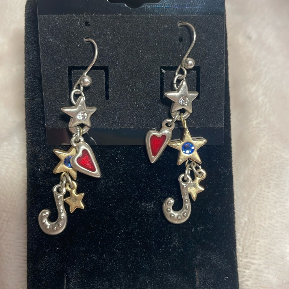 Heart and stars earrings gold and silver red white and blue 4 th of July